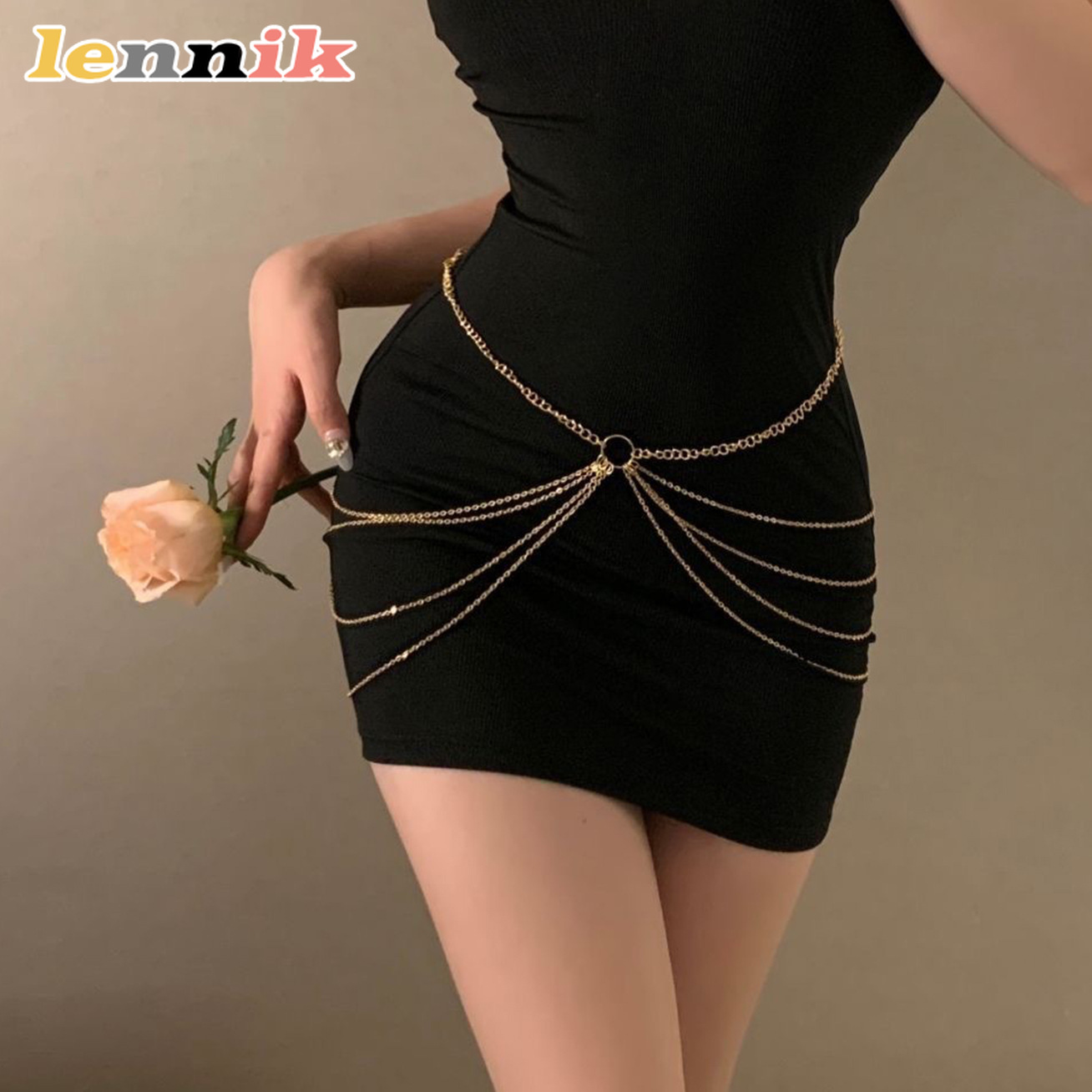 Body Jewelry For You - سلسلة خصر معدنية متعددة الطبقات بشرابة