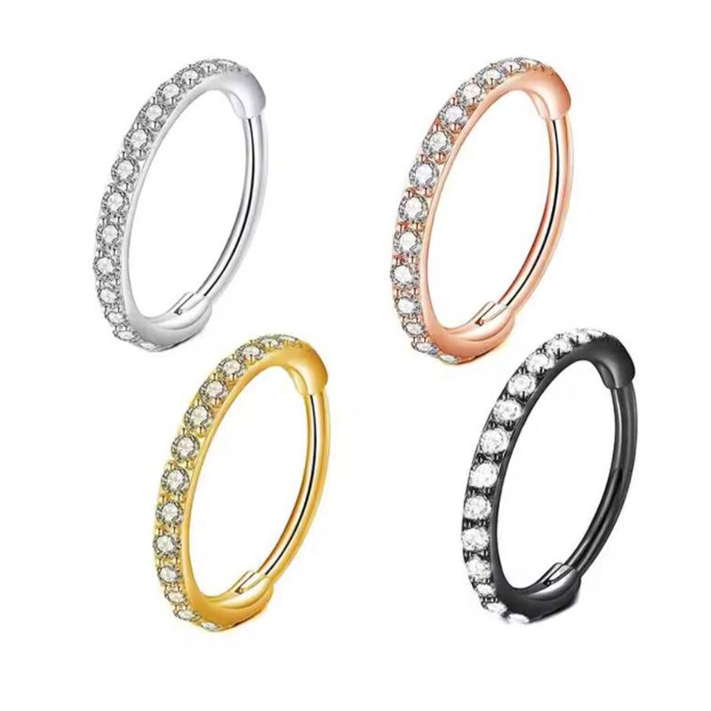 Body Jewelry Surgical Steel - حلقة أنف شفافة 16G مرصعة بالزركونيا