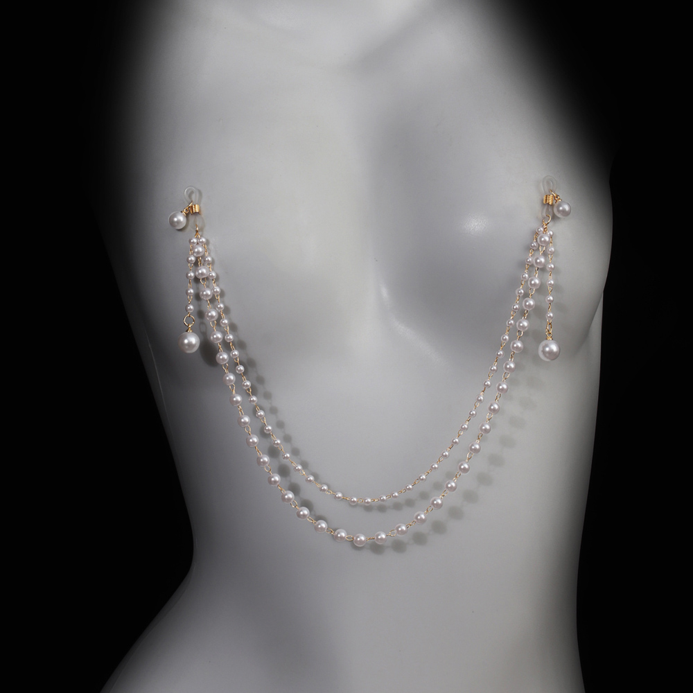 Body Jewelry Retainers - سلسلة صدرية مزينة باللؤلؤ الصناعي والشراشيب