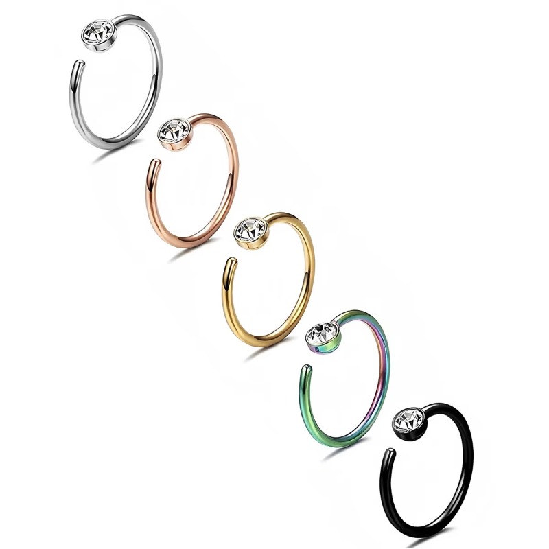 Body Jewelry Surgical Steel - 5 قطع، حلقات أنف مقاس 18G،