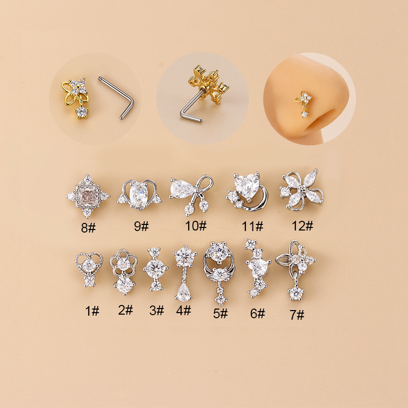 حلق أنف على شكل حرف L مرصع بال - مراجعة Body Jewelry Surgical Steel وسعره