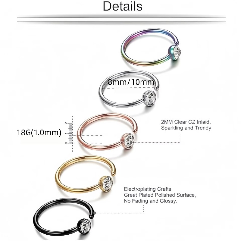 5 قطع، حلقات أنف مقاس 18G، تصم - مراجعة Body Jewelry Surgical Steel وسعره