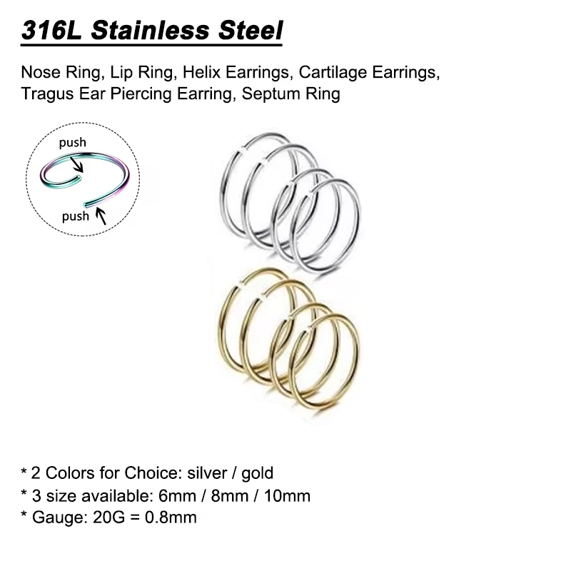 6 قطع/مجموعة حلقات أنف مضادة ل - مراجعة Body Jewelry Surgical Steel وسعره