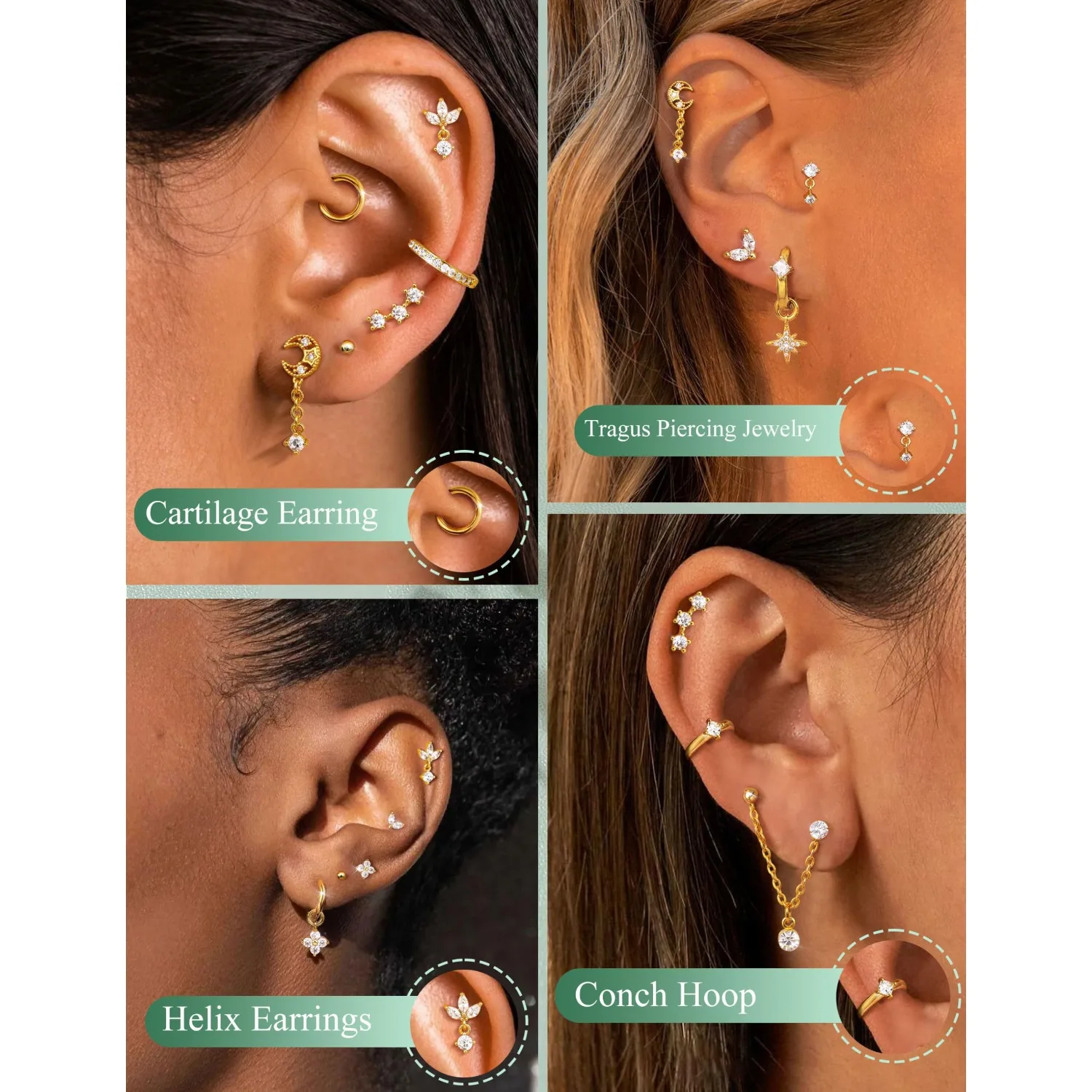 أقراط غضروف مقاس 16 للنساء، بظ - مراجعة Body Jewelry Surgical Steel وسعره